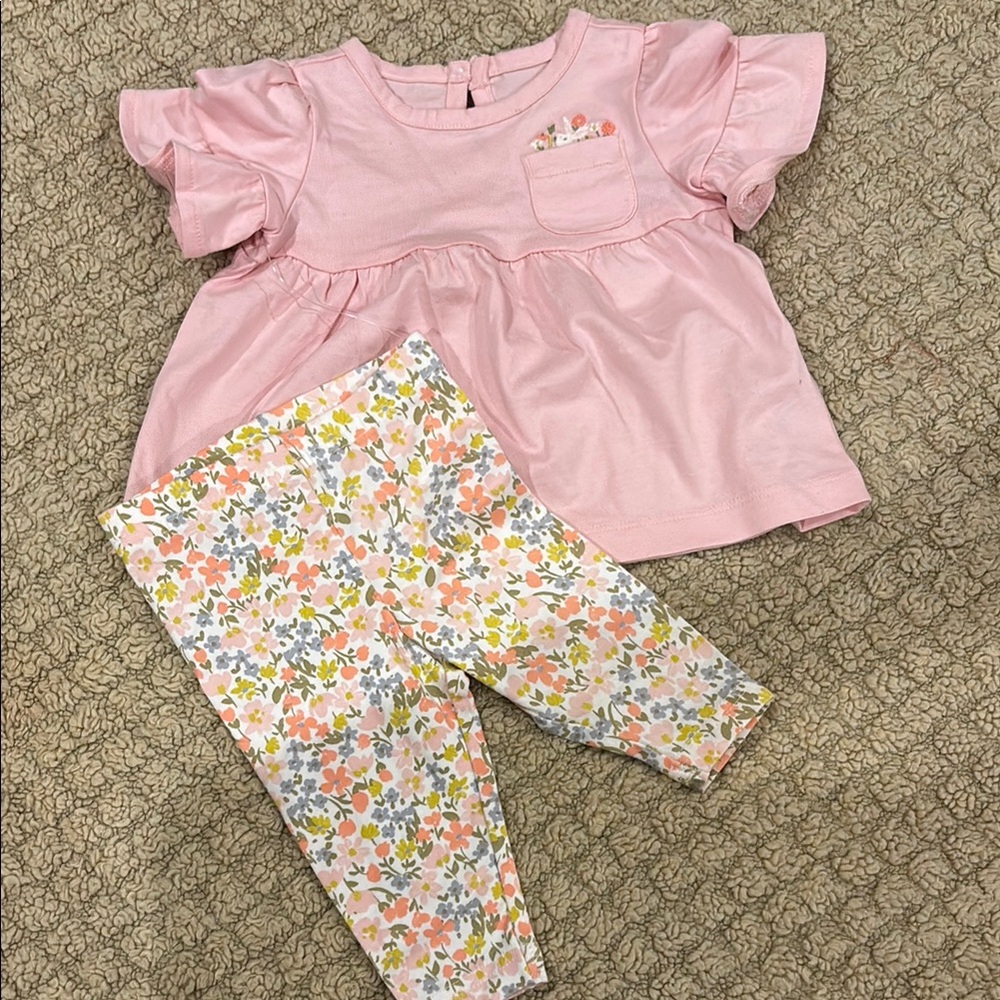 Pink Ruffle Top and Floral Leggings Set from Carters